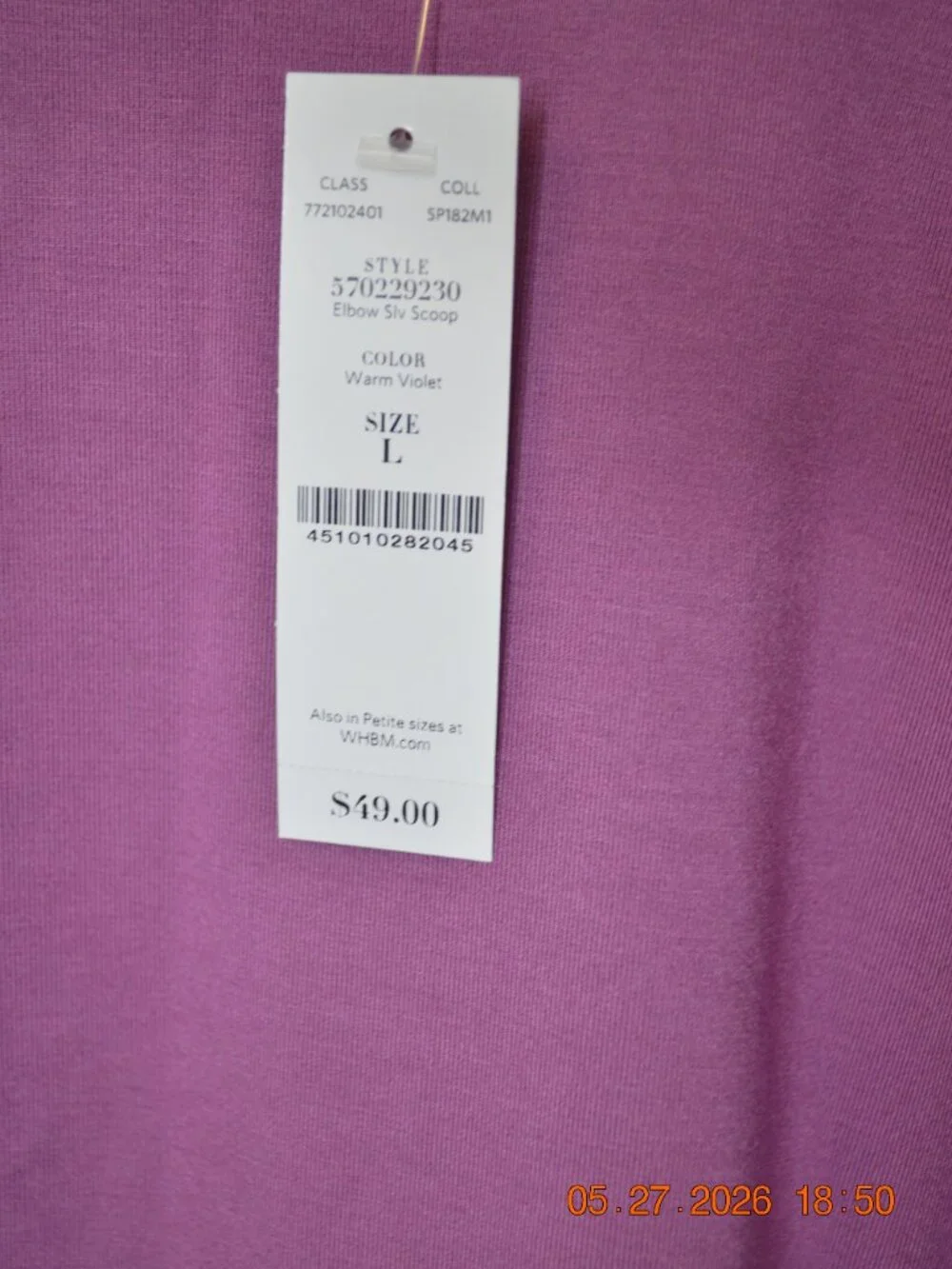 White House Black Market Women’s Large Plum Short Sleeve Layered Blouse NWT